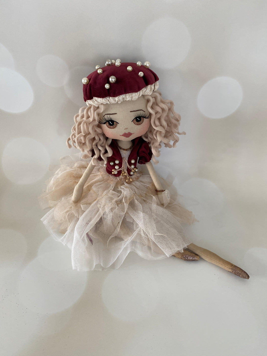 handmade mushroom fairy doll sitting down