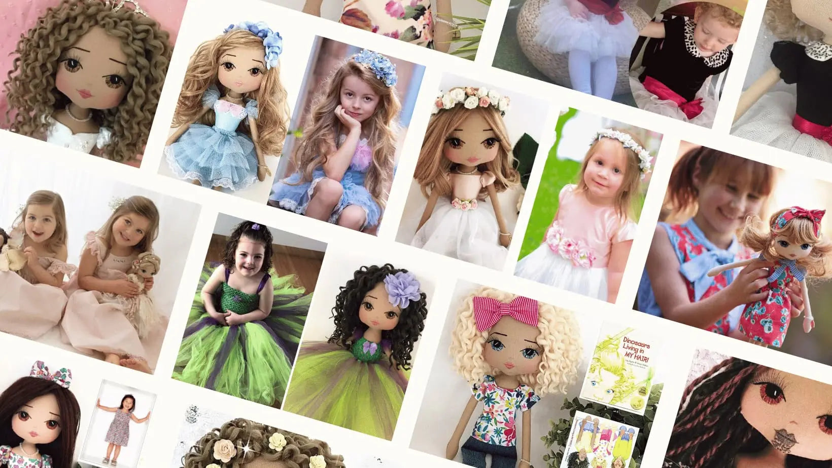 collage of handmade dolls by Upper Dhali personalised to look like you