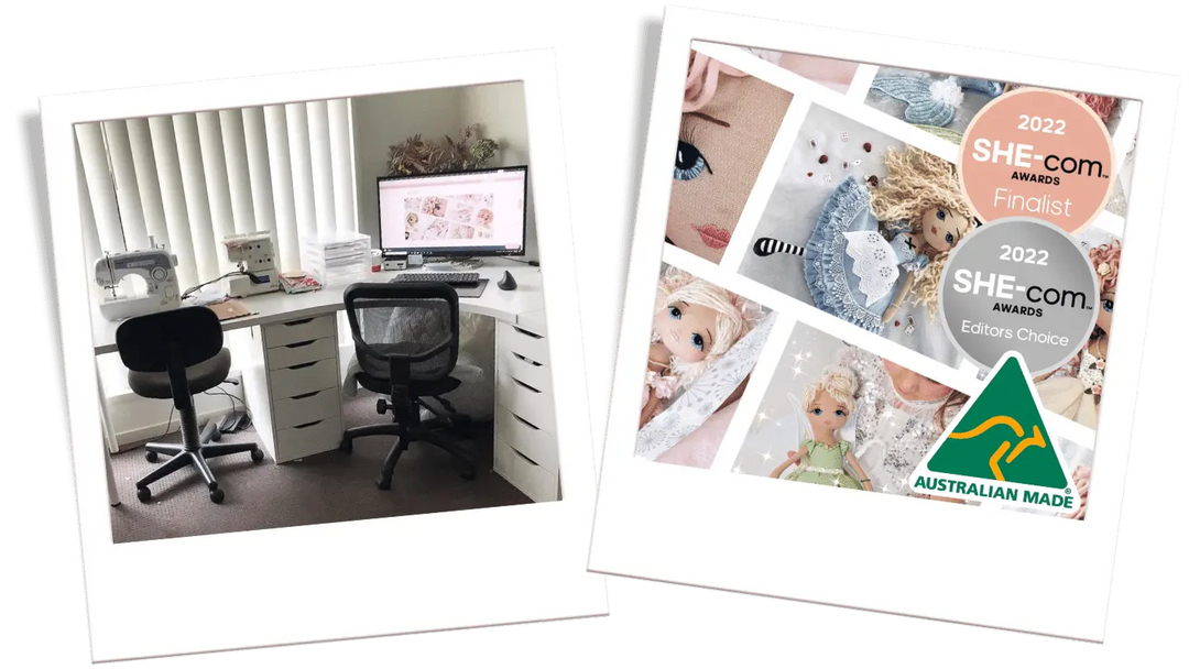 two polaroid images of the Upper Dhali doll making studio