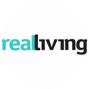 Real Living Magazine logo blue and black