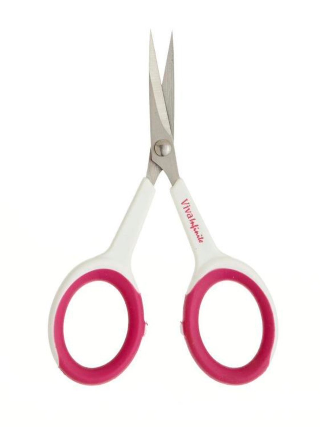 Scissors with pink handles on a white background