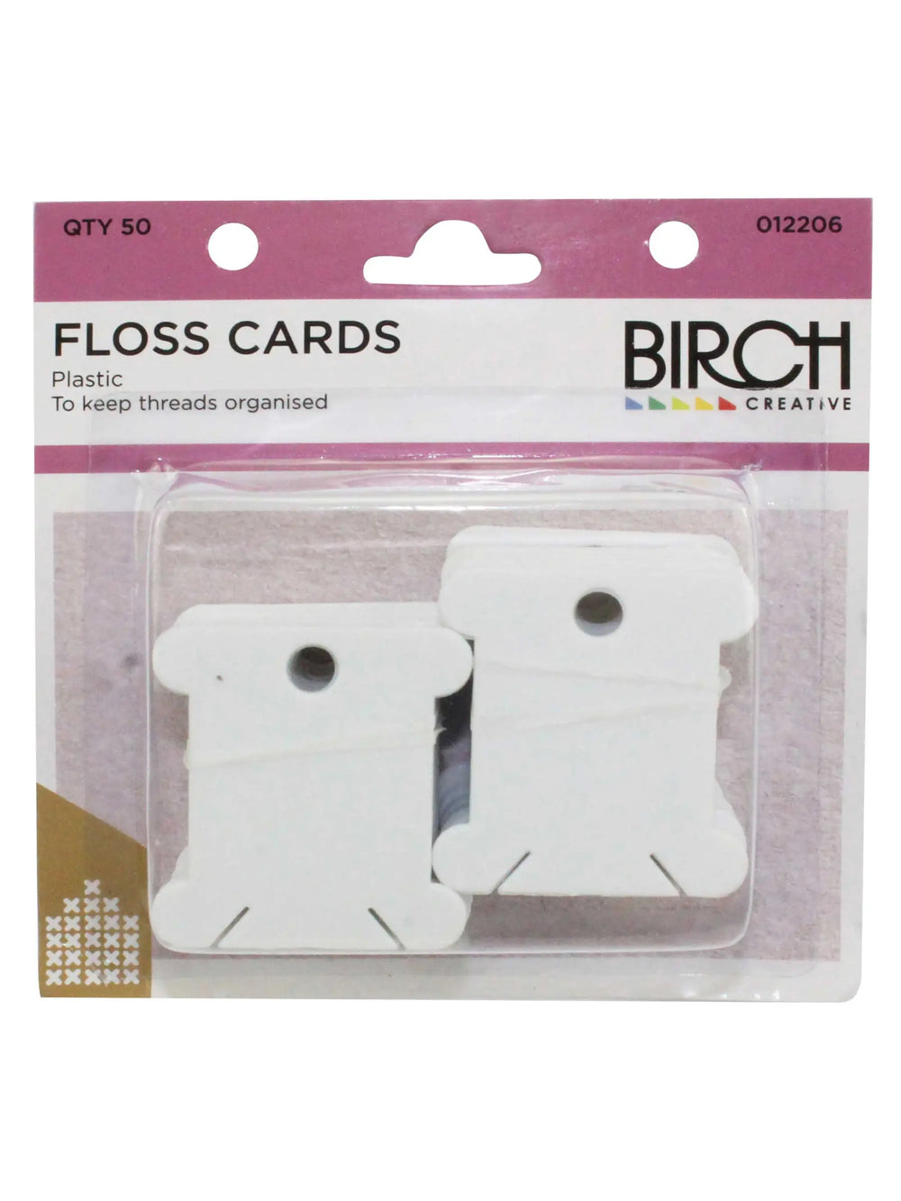 Packaging of floss cards with Birch Creative branding on a white background
