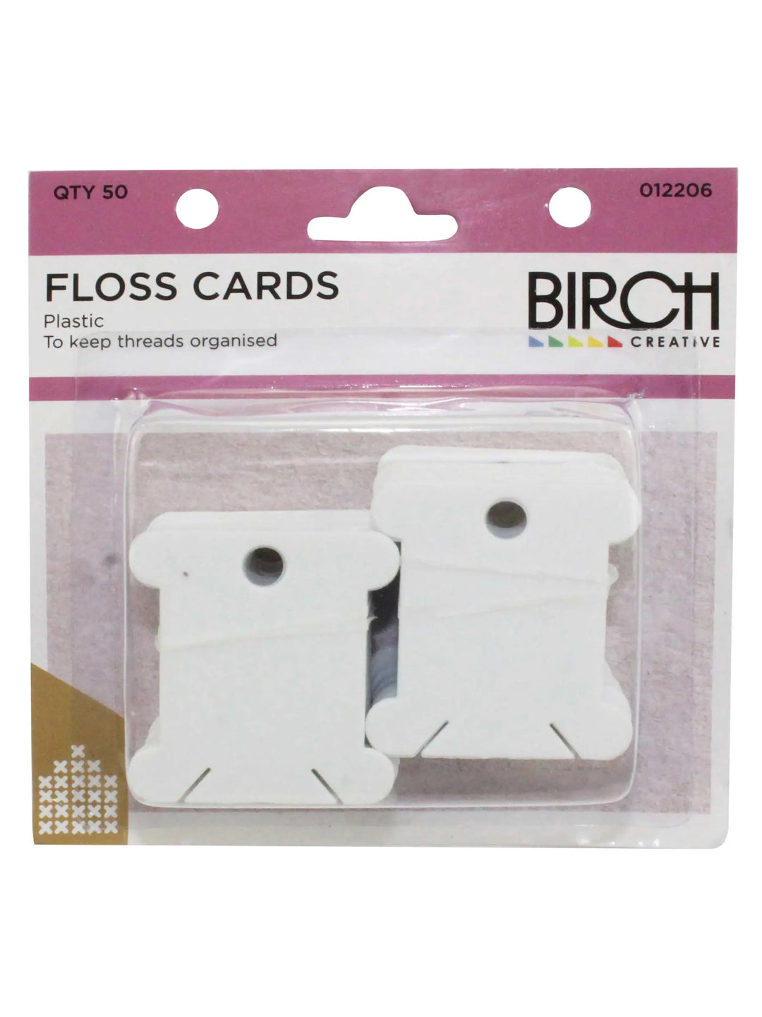 Packaging of floss cards with Birch Creative branding on a white background