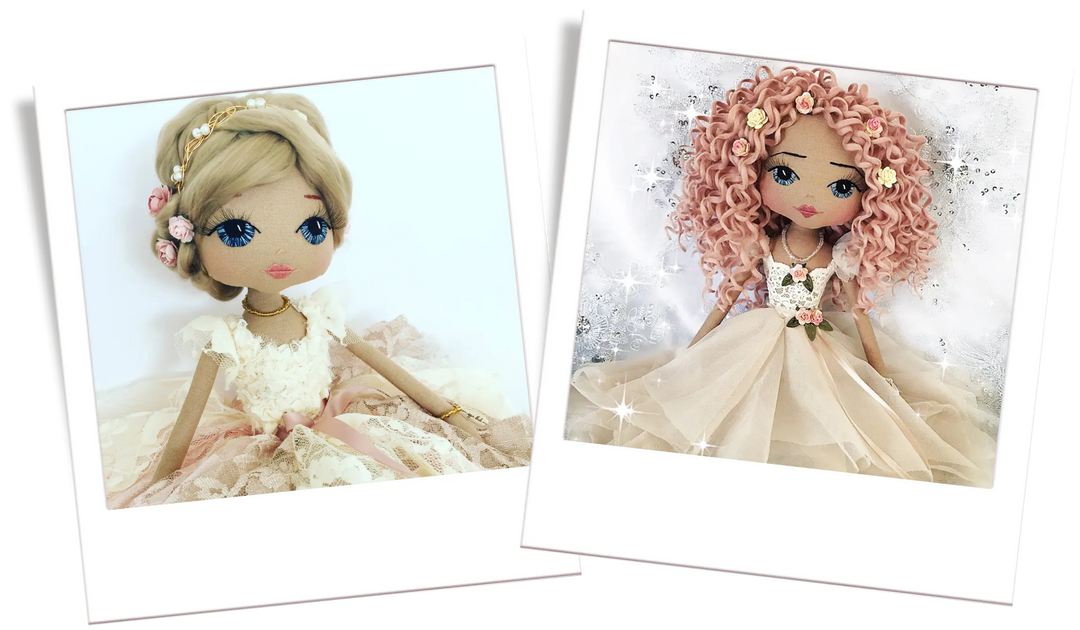 two polaroid images of handmade dolls by Upper Dhali