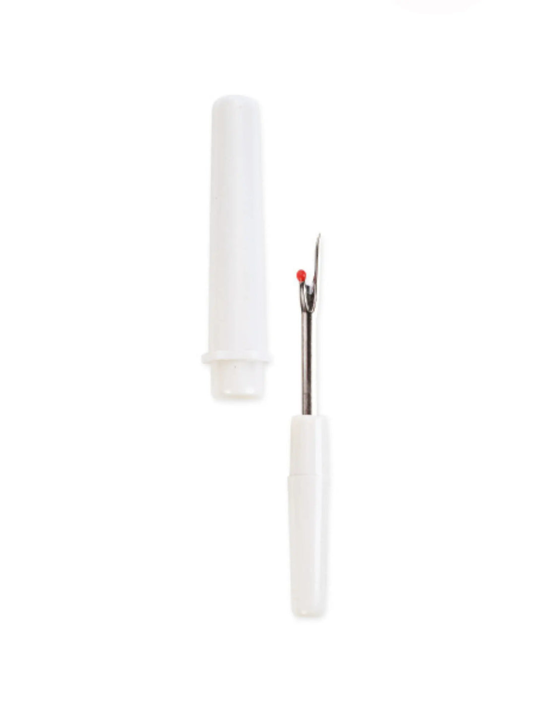 White seam ripper with safety ball on white background