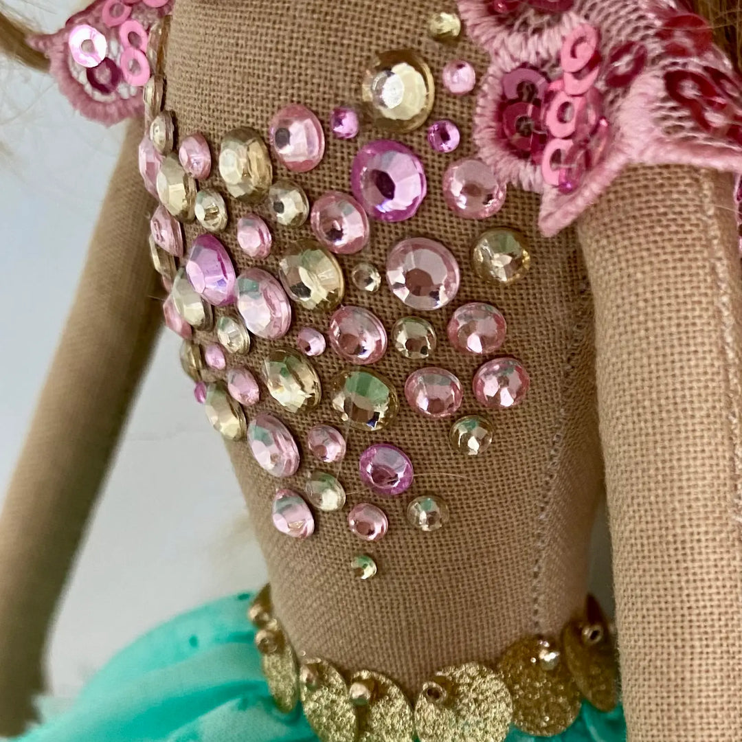 close up of mermaid doll diamante bodice by Upper Dhali