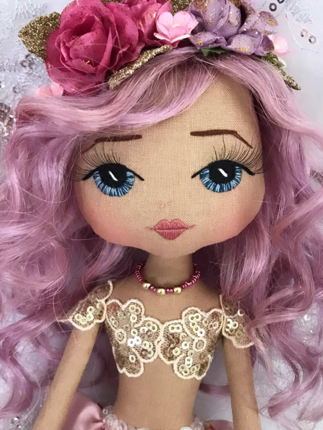 Mermaid doll in purple, pink and gold by Upper Dhali