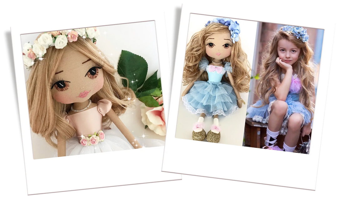 Two polaroid images of portrait dolls