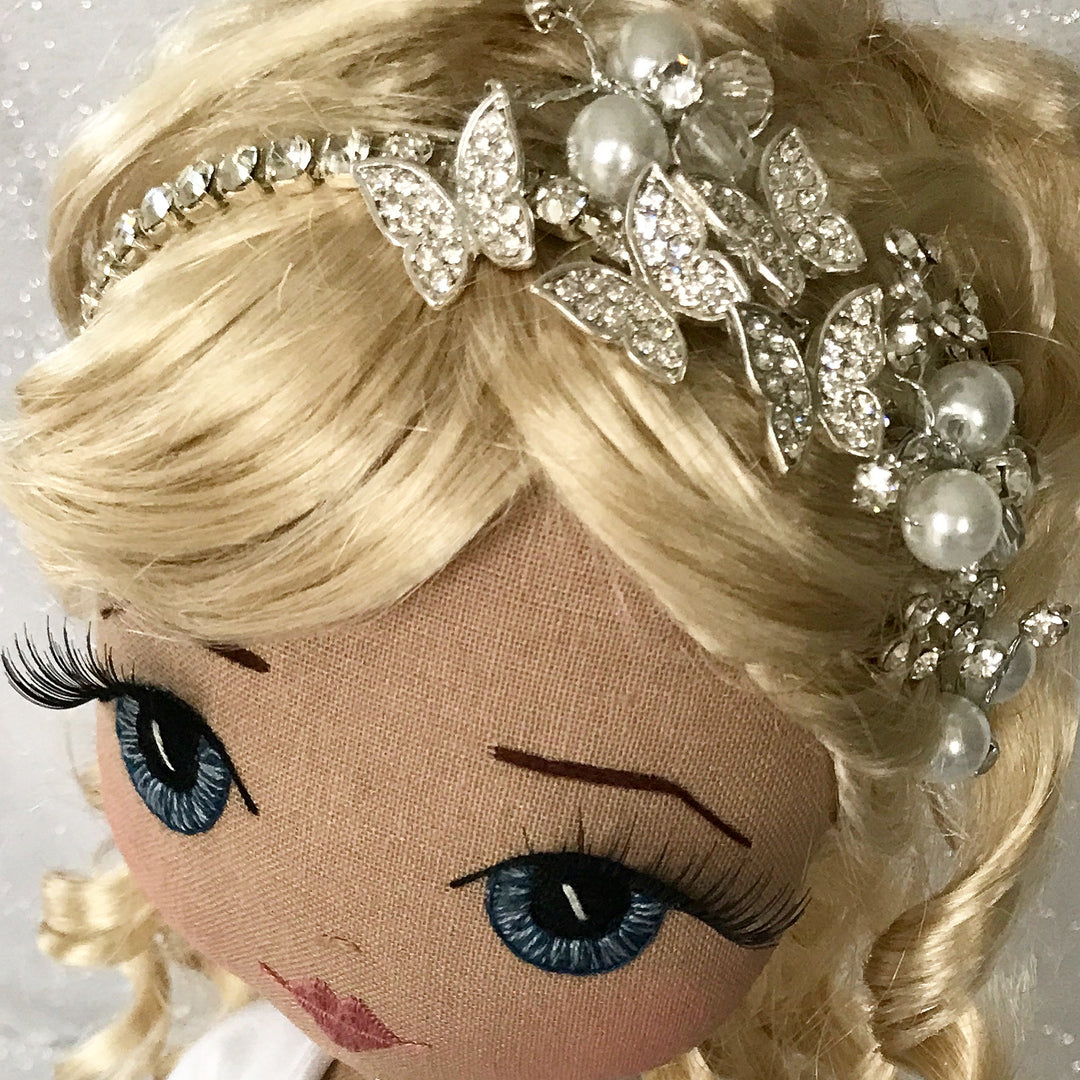 Wedding dress keepsake doll butterfly headpiece detail 