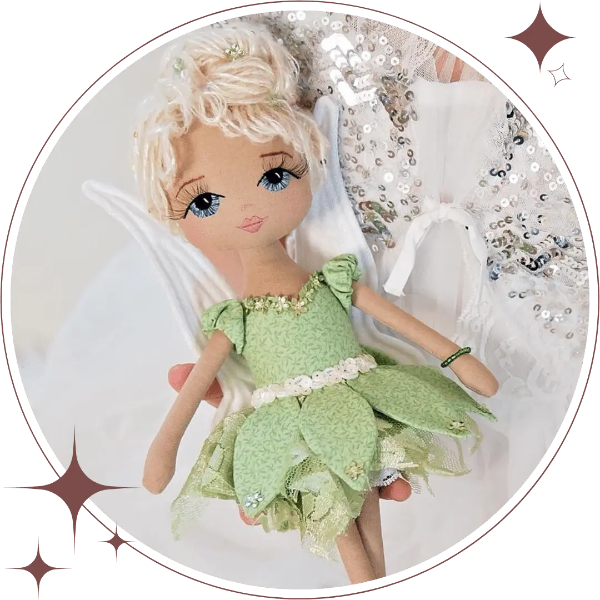 Handmade fairy doll with sequin detail blonde hair and blue eyes