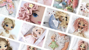 photo collage of Upper Dhali handmade dolls in a pastel rainbow colour palette