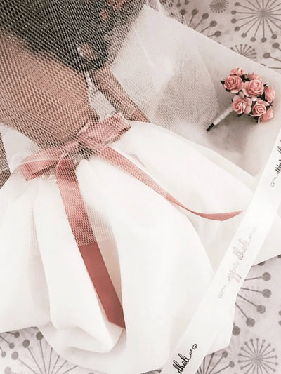 wedding dress keepsake doll made from a wedding dress with veil and miniature bridal bouquet